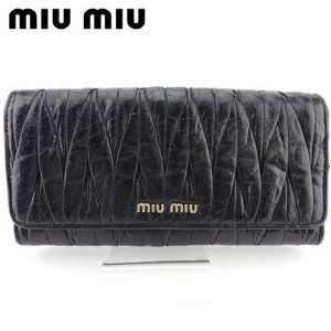Miu Miu long zipper Wallet Matelasse Black leather